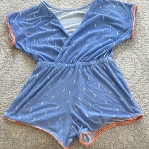 Kids Blue Romper with Pink Trim